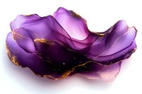 Purple and gold abstract fluid art with flowing layers and metallic accents creates luxurious organic shape against white background, suitable for modern interior design.