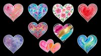 Colorful heart collection isolated on transparent background, featuring floral, geometric, watercolor, and mandala styles, ready for stickers, T-shirts, and print on demand.