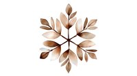 Delicate watercolor snowflake made of brown leaf shapes arranged in radial symmetry on white background, isolated design element for winter seasonal artwork.