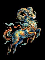 Ornate Aries ram with swirling golden patterns and vibrant watercolor tones, isolated on transparent background. Great for zodiac clipart, stickers, t-shirt design, and print on demand.