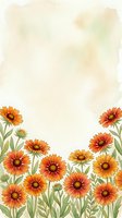Watercolor orange and red gaillardia flowers border on soft beige background with copy space for cards and posters.