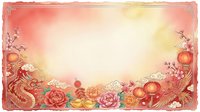 Lunar new year celebration background with red dragon, lanterns, peonies and plum blossoms on aged paper texture for festive greeting cards and holiday designs.
