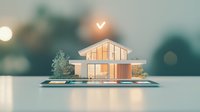 Modern minimalist house with swimming pool at dusk, glowing windows and warm interior lighting create cozy atmosphere against blurred bokeh background.