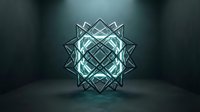 Geometric crystal lattice structure with glowing turquoise light, abstract modern design for backgrounds, wallpapers, and digital art projects.