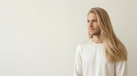 Long-haired man with blonde hair wearing white casual shirt, isolated on neutral background, suitable for portrait, fashion, lifestyle, and commercial design projects.