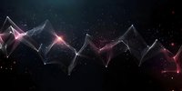 Abstract geometric plexus wave with glowing particles and connected lines on dark background, digital network visualization in pink and white colors.