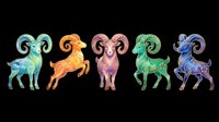 Colorful Aries zodiac rams set, isolated on transparent background, ready for astrology clipart, stickers, t-shirt design, print on demand, and sublimation projects.