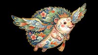 Flying hedgehog with ornate floral wings in Asian folk art style, isolated on transparent background. Great for stickers, t-shirt design, print on demand, and clipart.