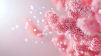 Dreamy pink crystal formation with sparkling bokeh effect on soft blurred background, macro photography showing delicate mineral structure and light reflections.