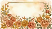 Watercolor floral frame with roses and peonies in warm autumn tones, featuring earthy oranges, golds, and greens on a soft beige background.