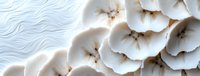 Macro view of white mushroom gills arranged in organic pattern showing natural texture and delicate structure against light background. Suitable for food and nature designs.