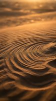 Golden sand dunes with rippled texture patterns at sunset creating warm desert landscape with dramatic lighting and natural formations.