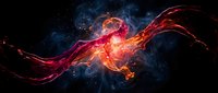 Glowing energy waves with red and orange fire flowing across dark background, creating dynamic light effects for abstract design and motion graphics projects.