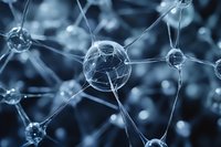 Network of interconnected neurons or molecular structure in blue tones, representing neural connections, scientific research, or technological concept.