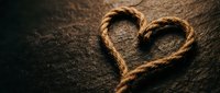 Heart-shaped rope on rustic wooden surface symbolizing love, connection and romance for Valentine's Day, wedding or relationship concepts.