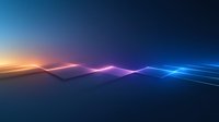 Glowing neon light wave on dark background with vibrant gradient colors from orange to blue, creating futuristic technology visualization effect.