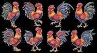 Rooster isolated on transparent background, ready for t-shirt design, clipart, stickers, sublimation and print-on-demand products. Multiple poses included.
