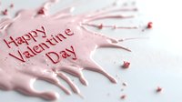 Pink paint splash with Happy Valentine Day text message on white surface creates romantic festive greeting card design with splatter effect and droplets.