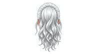 Woman with long wavy hair styled with braided crown, isolated on white background, suitable for hair salon designs, beauty tutorials, and fashion illustrations.