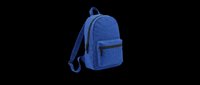 Blue backpack with front pocket and padded shoulder straps, isolated on transparent background. Ready for design use on t-shirts, clipart, stickers, print-on-demand products, and sublimation projects.