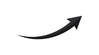 Curved black arrow pointing upward and right on white background isolated for business growth presentations and design projects.