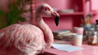 Flamingo with pink plumage in modern interior setting with coordinating decor, suitable for design, home styling, and creative projects.