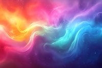 Vibrant multicolored aurora waves flow across starry night sky creating ethereal cosmic atmosphere with blend of pink, orange, purple and turquoise colors.