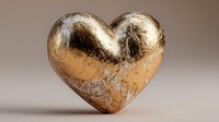 Golden metallic heart shape with textured surface on neutral background for romantic designs, wedding invitations, and Valentine's Day decorations.