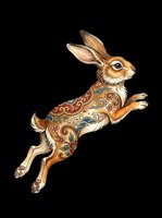 Leaping rabbit with ornate floral and swirl folk art patterns, isolated on transparent background. Great for t-shirts, stickers, print on demand, and sublimation designs.