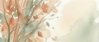 Watercolor autumn tree with falling leaves in warm orange and green tones on textured paper background for seasonal designs and nature artwork.