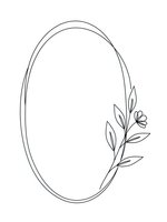 Elegant oval frame with delicate botanical branch and leaves, minimalist line art border for wedding invitations, greeting cards, and decorative design projects.