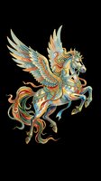 Ornate winged horse with colorful folk art detailing, isolated on transparent background, ready for stickers, t-shirt design, print on demand, and sublimation.