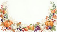 Autumn harvest frame with pumpkins, grapes, apples and fall foliage on cream background for seasonal greeting cards, thanksgiving invitations and holiday designs.