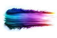 Vibrant multicolored powder explosion creating horizontal streak with turquoise, purple, and pink hues against white background, powder particles scattered at edges.