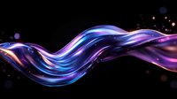 Flowing abstract wave with vibrant blue and purple colors against black background, glowing light effects and bokeh particles create dynamic motion design element.