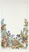 Watercolor woodland animals border frame with mice, squirrels and forest plants on neutral background for greeting cards and stationery design.
