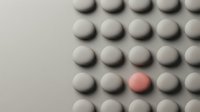 One pink sphere stands out among rows of white spheres in minimalist geometric pattern on neutral background for business concepts and individuality themes.