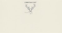 Minimalist line drawing of reindeer head with antlers on beige background, featuring Christmas 2027 text for holiday greeting cards and festive design projects.