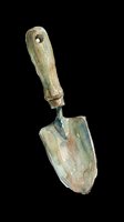 Watercolor garden trowel with wooden handle, isolated on transparent background. Great for stickers, t-shirt design, print on demand, clipart, and sublimation projects.