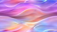 Smooth flowing waves in vibrant gradient colors of purple, pink, blue and orange create dynamic abstract background with soft luminous glow effect.