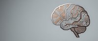Copper circuit board brain design on gray background representing artificial intelligence and digital technology concepts for modern tech applications.