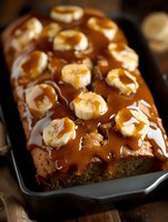 Chocolate loaf cake topped with caramel glaze and sliced almonds, freshly baked and ready to serve for dessert, bakery, or food photography projects.