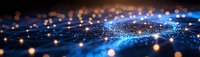 Abstract digital network with glowing blue and gold light points connected by lines, representing technology and data connectivity in dark space.