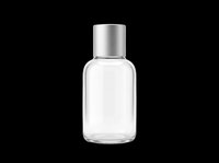 Clear glass bottle with silver cap, isolated on transparent background. Ready for cosmetic, perfume, or skincare product mockups, label design, and print on demand use.