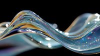 Abstract flowing glass wave with iridescent rainbow colors and sparkling particles on black background for modern digital art and creative projects.