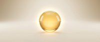 Golden translucent sphere with luminous glow on neutral background, suitable for skincare, cosmetics, wellness, and beauty product packaging design.