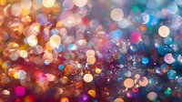 Vibrant bokeh lights creating magical atmosphere with blurred circles in pink, orange, blue and turquoise colors on dark background, festive glowing effect.