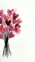 Watercolor bouquet of pink and red heart-shaped flowers with black stems isolated on white background, suitable for Valentine's Day designs, greeting cards, and romantic artwork projects.