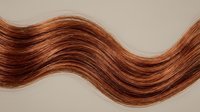 Silky auburn hair strand flowing in a smooth wave on a neutral background, showcasing rich chestnut tones and healthy shine.
