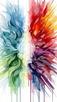 Vibrant watercolor explosion with ornate mandala patterns radiating outward in rainbow spectrum creating dynamic artistic burst on white background.